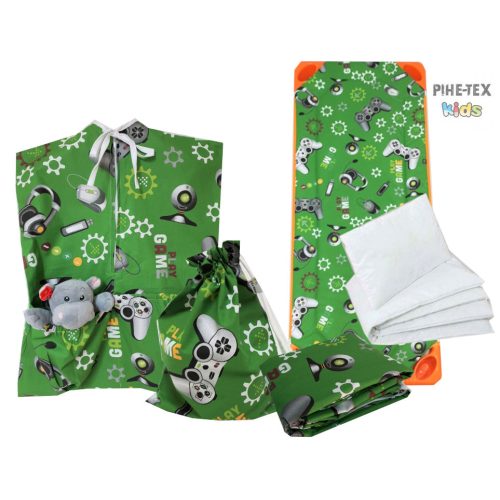 Gamer zöld 5 részes ovis kezdőcsomag (597/Z)(2 részes fehér, ovis huzat, ovis zsák, tornazsák, óvodai derékalj) + ajándék ovis törölköző