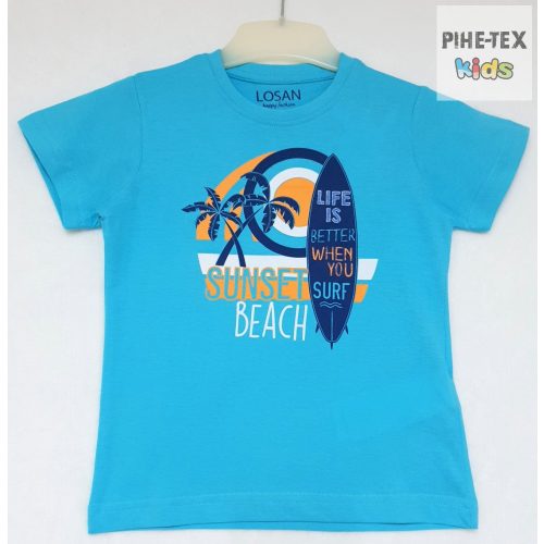 Losan fiú türkiz, rövid ujjú póló, Sunset beach felirattal (015-1301AL)