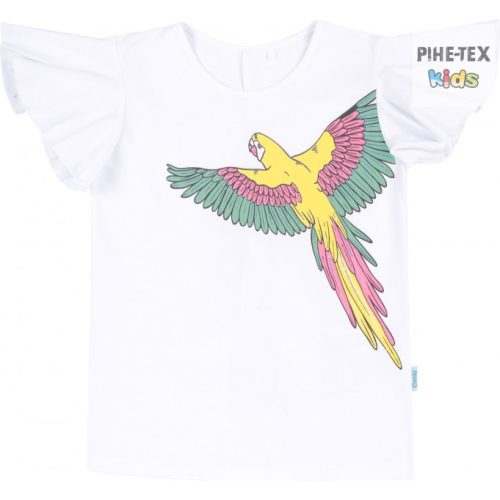 Bembi fehér, nyári kislány póló, papagáj mintával (FB720)